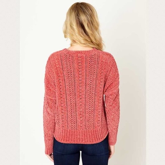 SOLD LIVE Chenille Sweater NEW Rose Pink Semi Crop Sweater - Picture 4 of 5